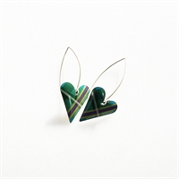 Picture of Green Tartan Long Medium Slim Heart Earrings 