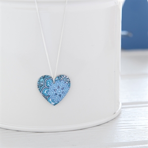 Picture of Damask Blue Round Heart Necklace 