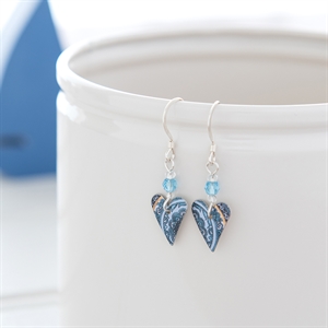 Picture of Damask Blue Slim Heart Earrings & Crystal