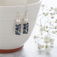 Picture of Midnight Floral Rectangle & Pearl Earrings 