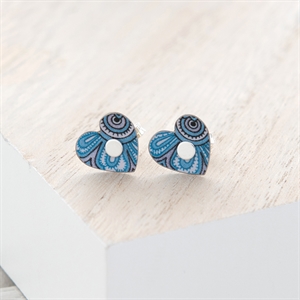 Picture of Damask Blue Heart Studs 