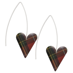Picture of Red Tartan Long Medium Heart Earrings 