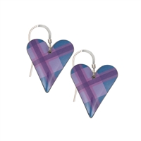 Picture of Blue Tartan Medium Slim Heart Earrings