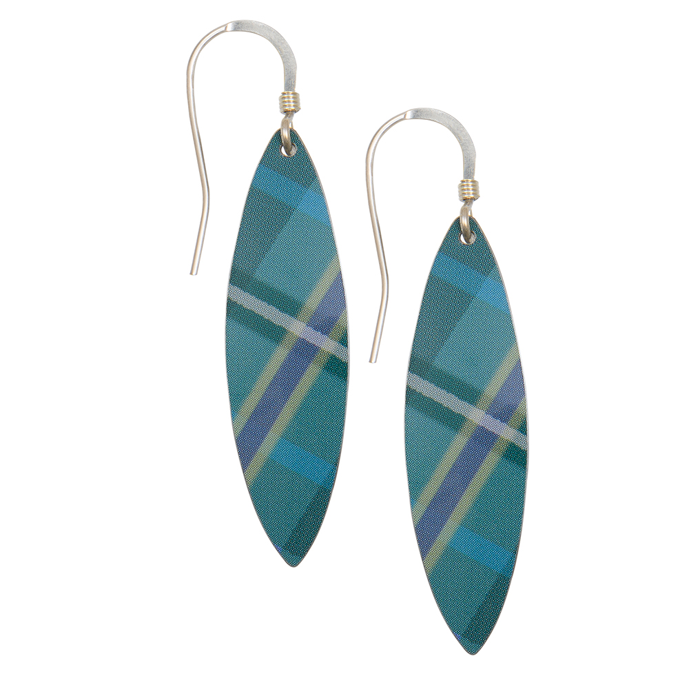 Green Tartan leaf Earrings Handmade Jewellery by Kate Hamilton Hunter Studio