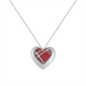 Picture of Red Grey Tartan Double Heart Necklace 