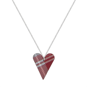 Picture of Red Grey Tartan Medium Slim Heart Necklace